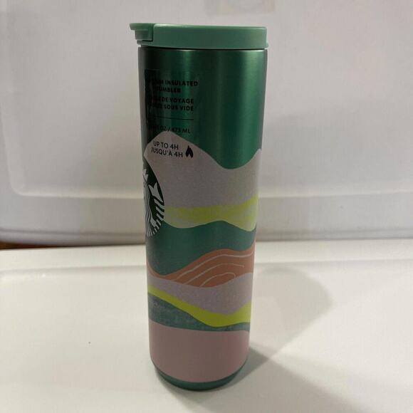 Starbucks Green Coral Desert Sands Wavy Wave Stainless Steel Tumbler Mug 16 oz - Picture 2 of 7